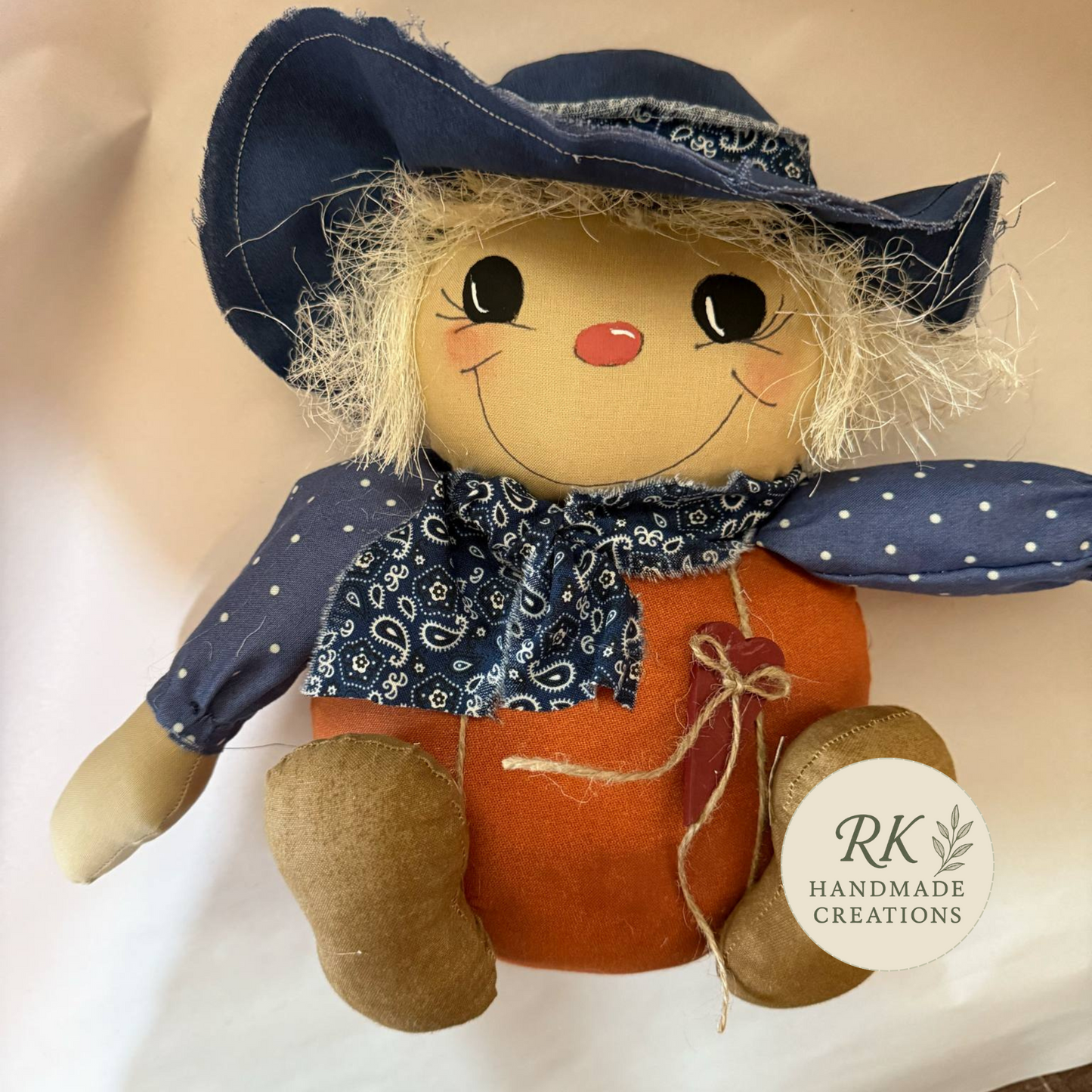 Handmade Scarecrow Pumpkin Doll | Fall Shelf Sitter Décor