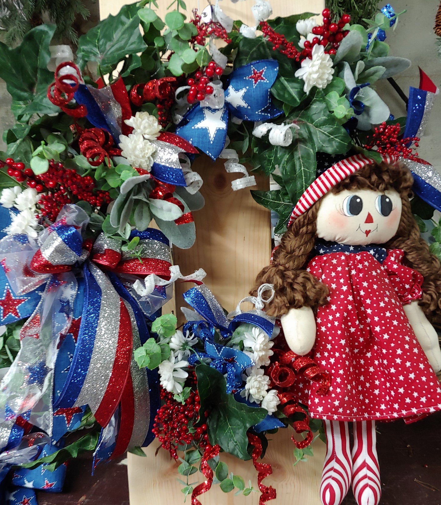 Patriotic Red White Blue Summer Wreath 4th of July Decoration