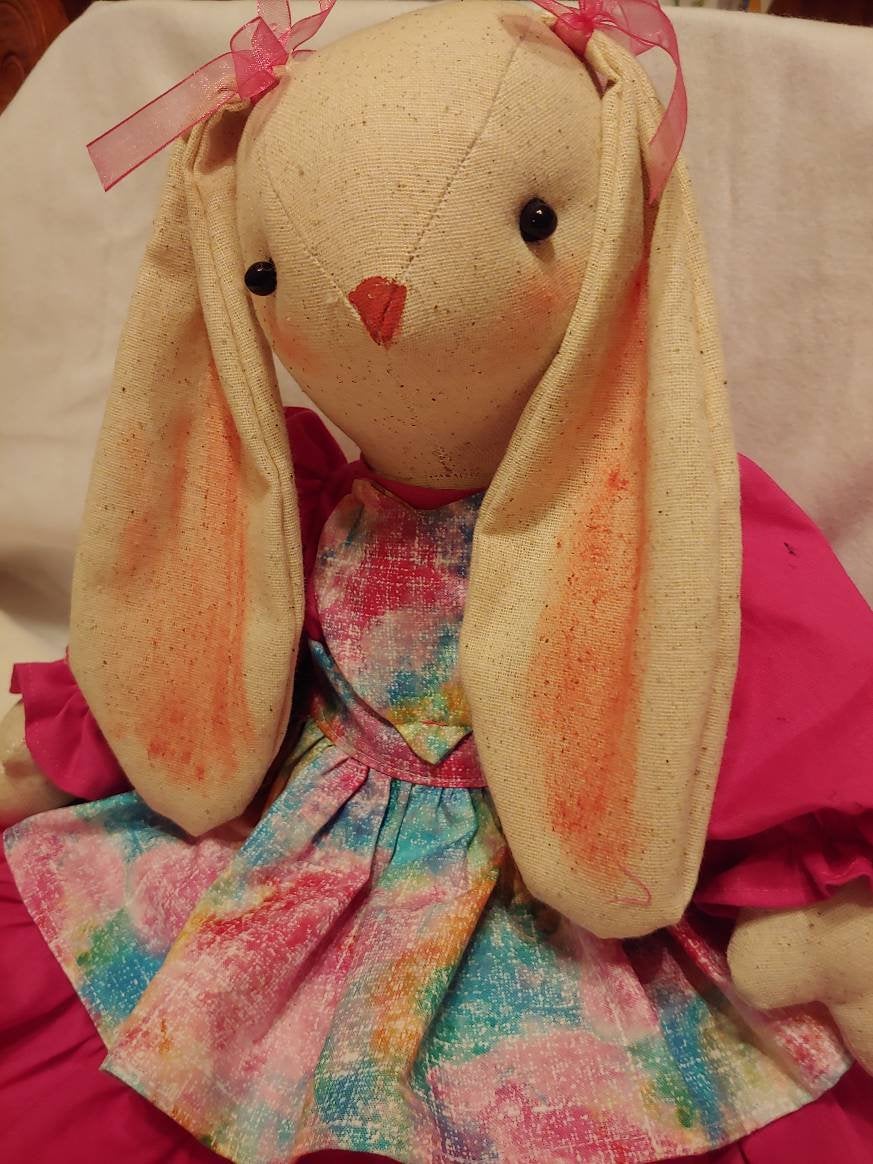 Handmade Easter Bunny Wreath Attachment or Shelf Sitter | Pink Dress with Easter Egg Apron