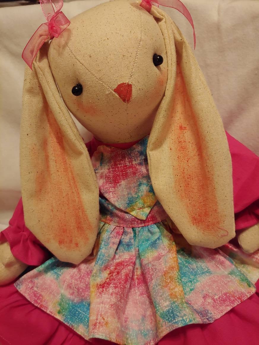 Handmade Easter Bunny Wreath Attachment or Shelf Sitter | Pink Dress with Easter Egg Apron