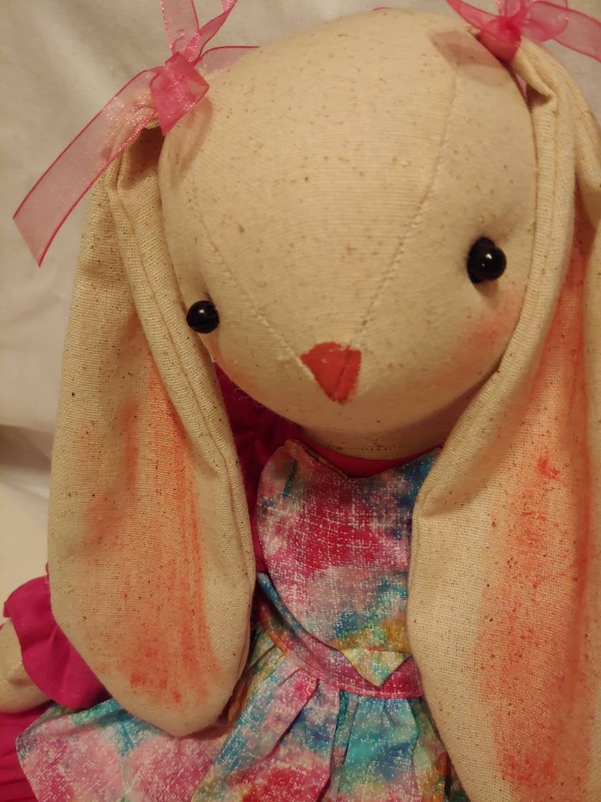 Handmade Easter Bunny Wreath Attachment or Shelf Sitter | Pink Dress with Easter Egg Apron