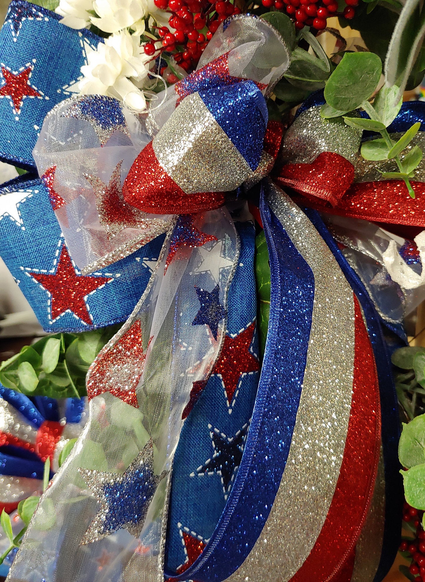 Patriotic Red White Blue Summer Wreath 4th of July Decoration