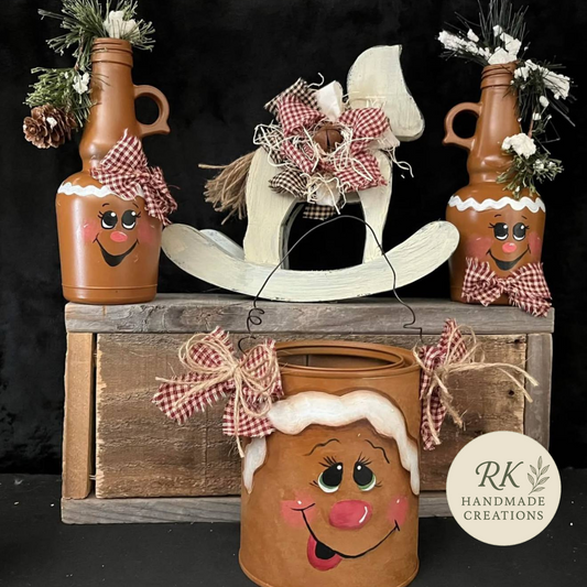 Hand-Painted Gingerbread Holiday Décor | Bottle, Paint Can, Rocking Horse, or Full Set of 4