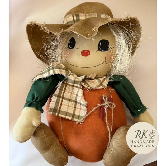 Handmade Scarecrow Pumpkin Doll | Fall Shelf Sitter Décor