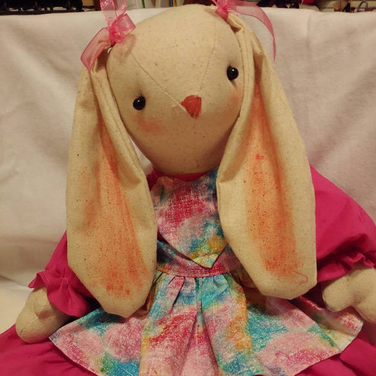 Handmade Easter Bunny Wreath Attachment or Shelf Sitter | Pink Dress with Easter Egg Apron
