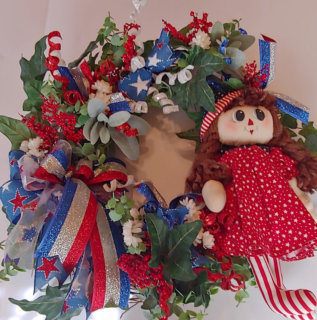 Patriotic Red White Blue Summer Wreath 4th of July Decoration