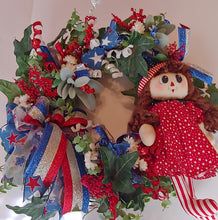 Load image into Gallery viewer, Patriotic Red White Blue Summer Wreath 4th of July Decoration
